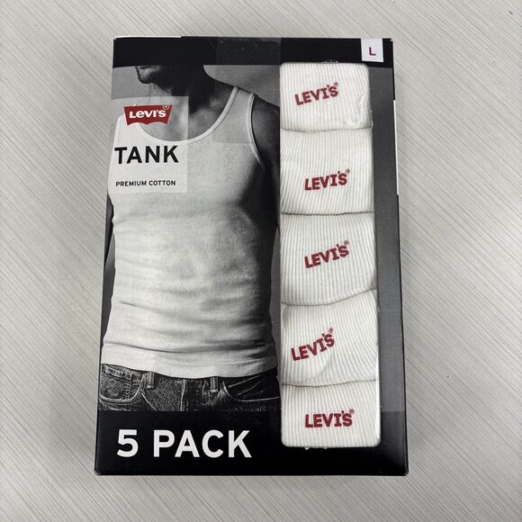 Levi's Mens 5 Pack Size Large Tank Tops - White NEW - Picture 1 of 5